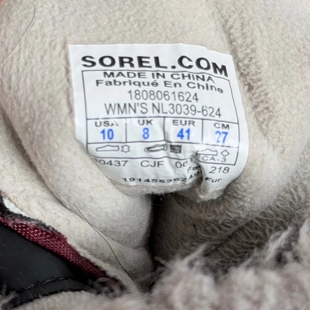 Sorel Explorer Joan Boots Women‎ 10 Burgundy Waterproof Suede Faux Fur Lined